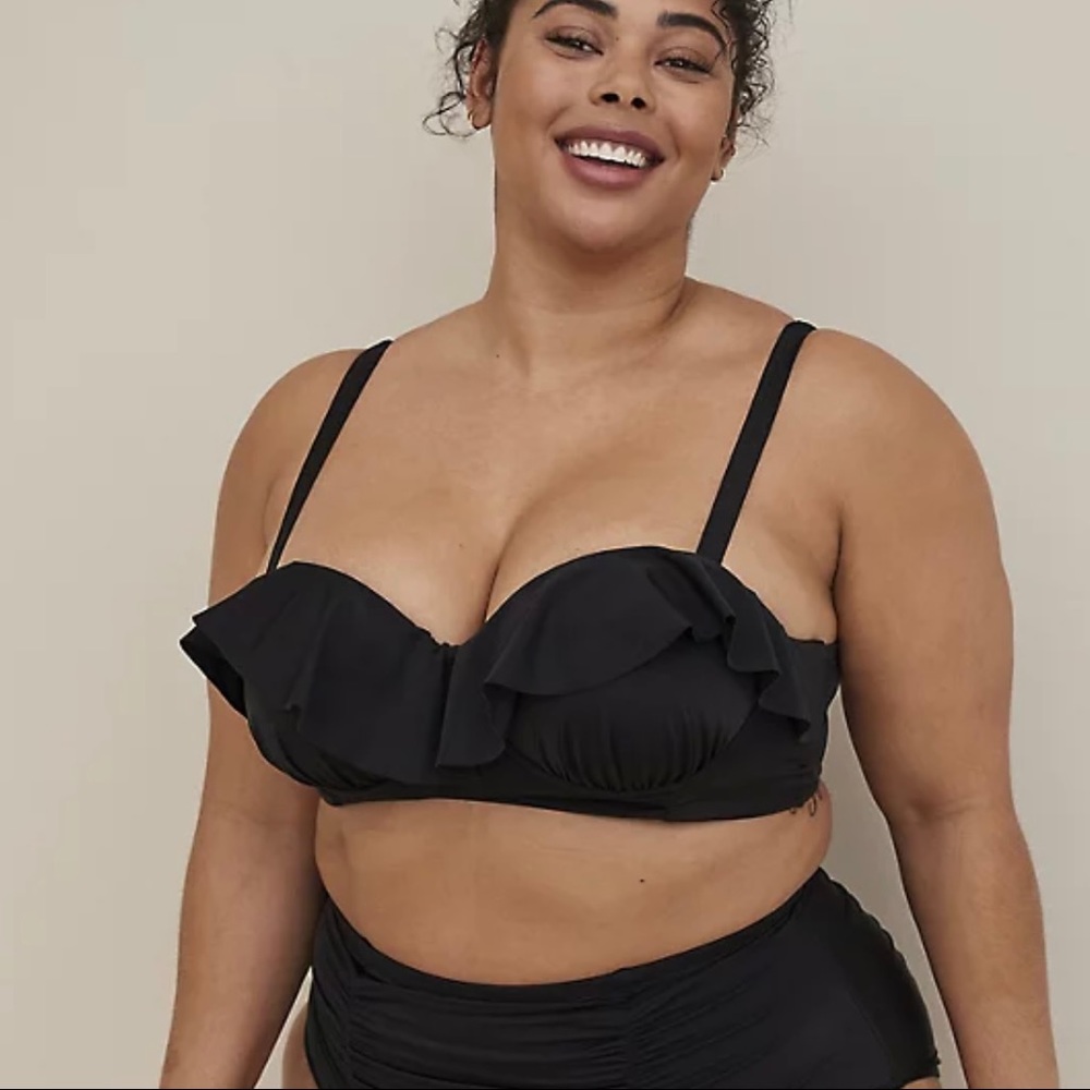 TORRID BLACK MULTIWAY RUFFLE SWIM TOP